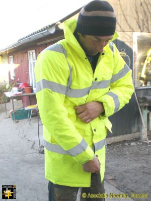 Ioan tries on his new jacket
Keywords: Dec15;hi-vis